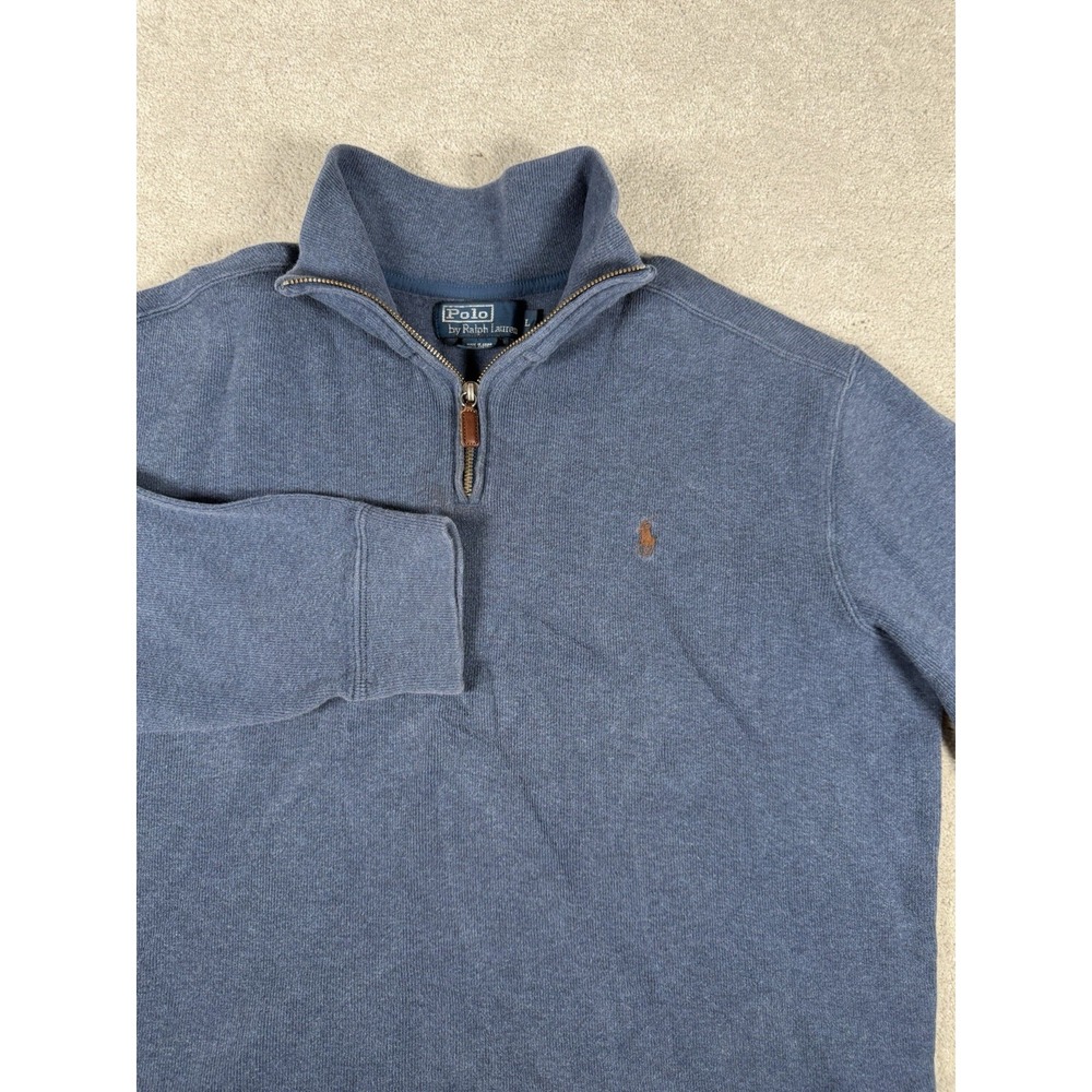 Vtg Polo Ralph Lauren 1/4 Zip Pullover L  Navy Blue Cotton Pony Boxy Fit Preppy
